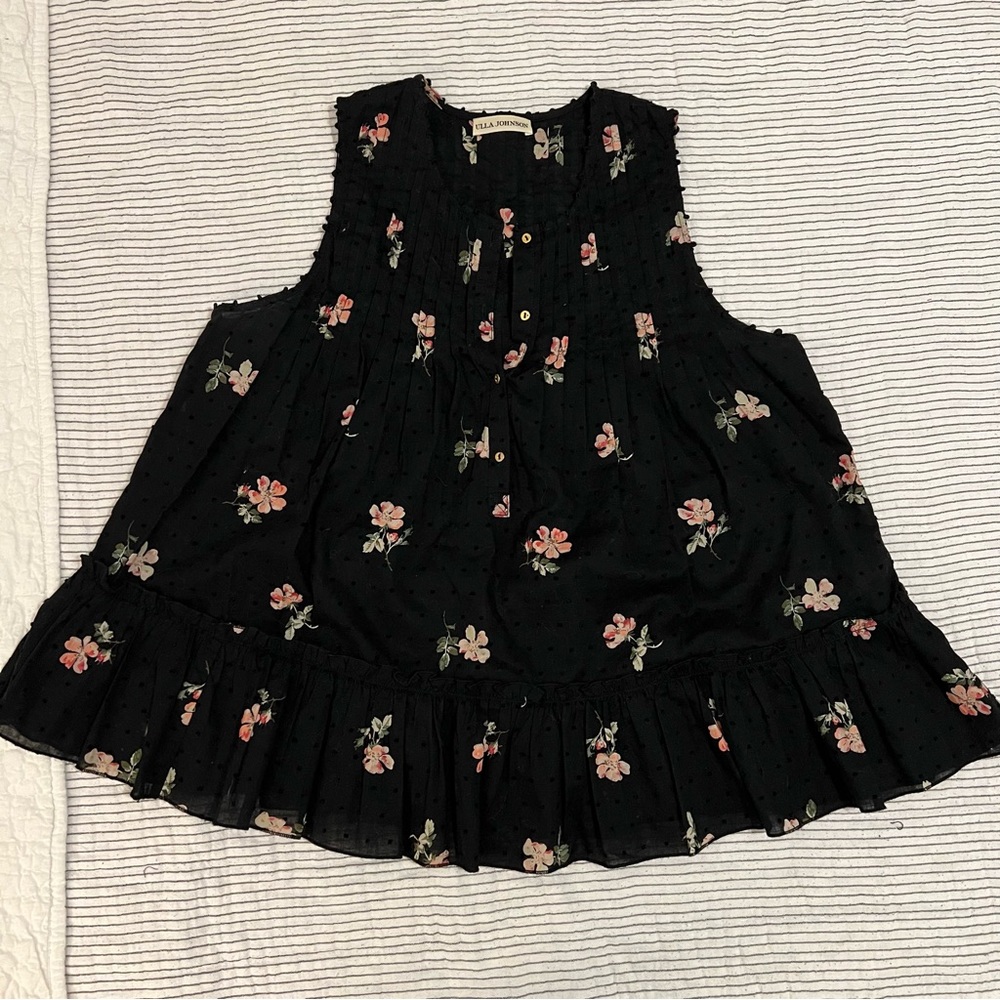 Ulla Johnson Black Swiss Dot Floral Sleeveless Blouse 4